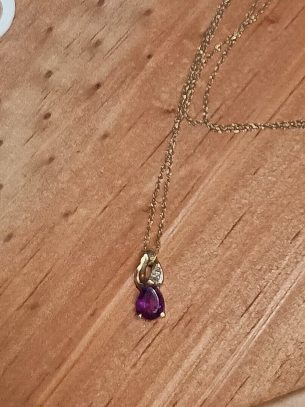 Vintage Y2K Solid 10K Gold Amethyst Teardrop Pendant Necklace